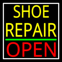 Yellow Shoe Repair Open With Border Neon Sign