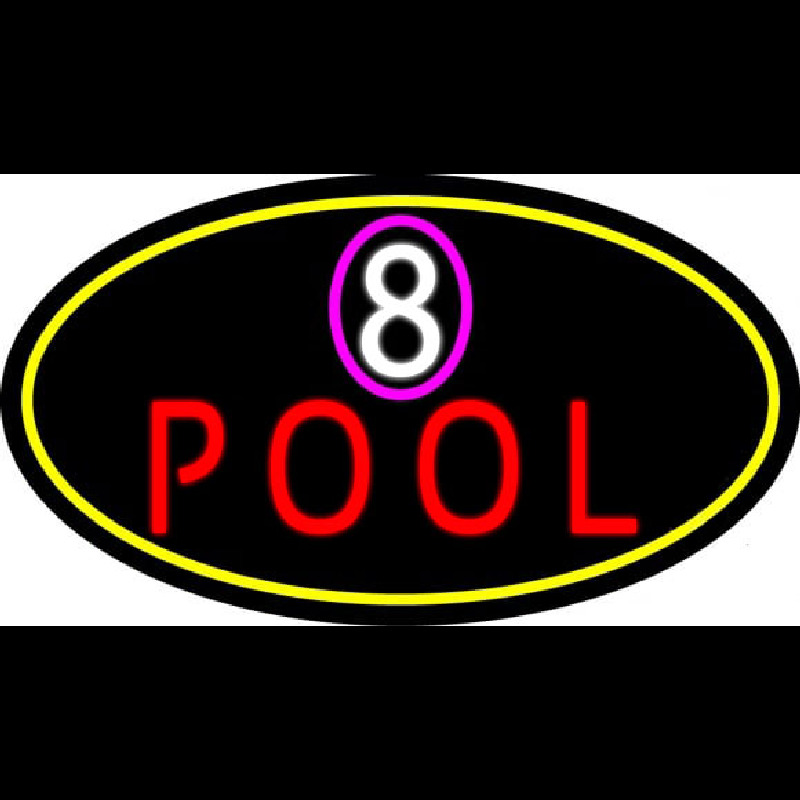 8 Pool Oval With Yellow Border Neon Sign