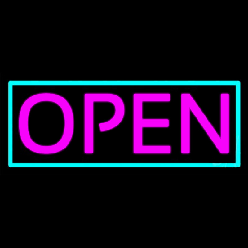 Aqua Border With Pink Open Neon Sign