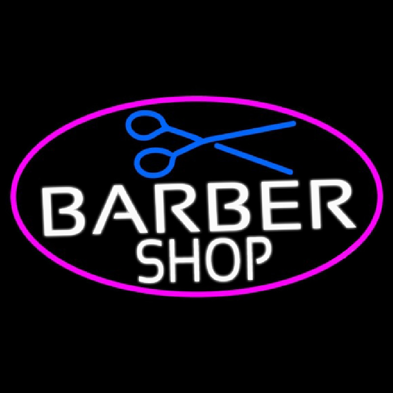 Barber Shop And Scissor With Pink Border Neon Sign