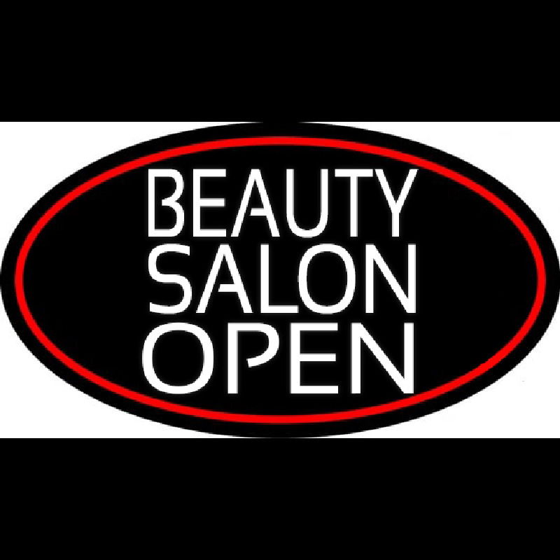 Beauty Salon Open Oval With Red Border Neon Sign