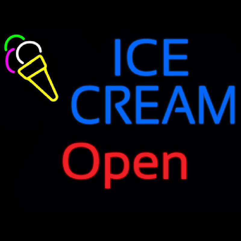 Block Ice Cream Red Open Neon Sign