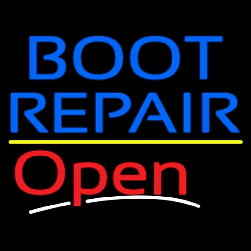 Blue Boot Repair Open With Line Neon Sign