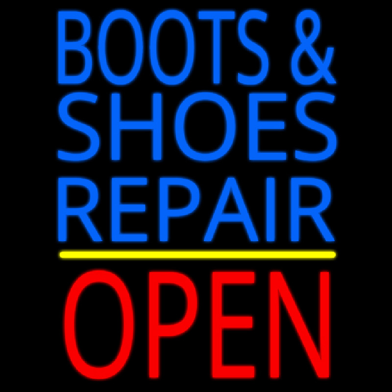 Blue Boots And Shoes Repair Open Neon Sign