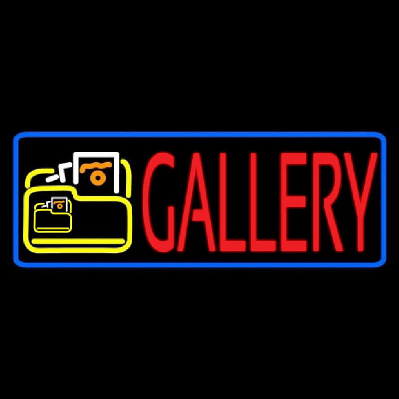 Blue Border Red Gallery With Logo Neon Sign