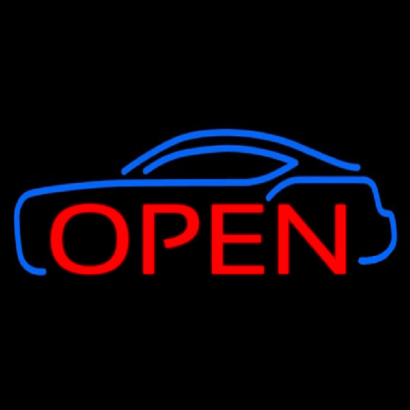 Blue Car Open Neon Sign