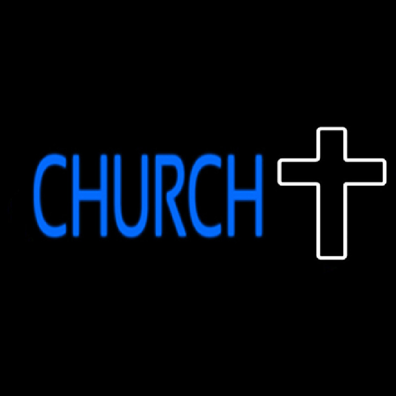 Blue Church With Cross Neon Sign