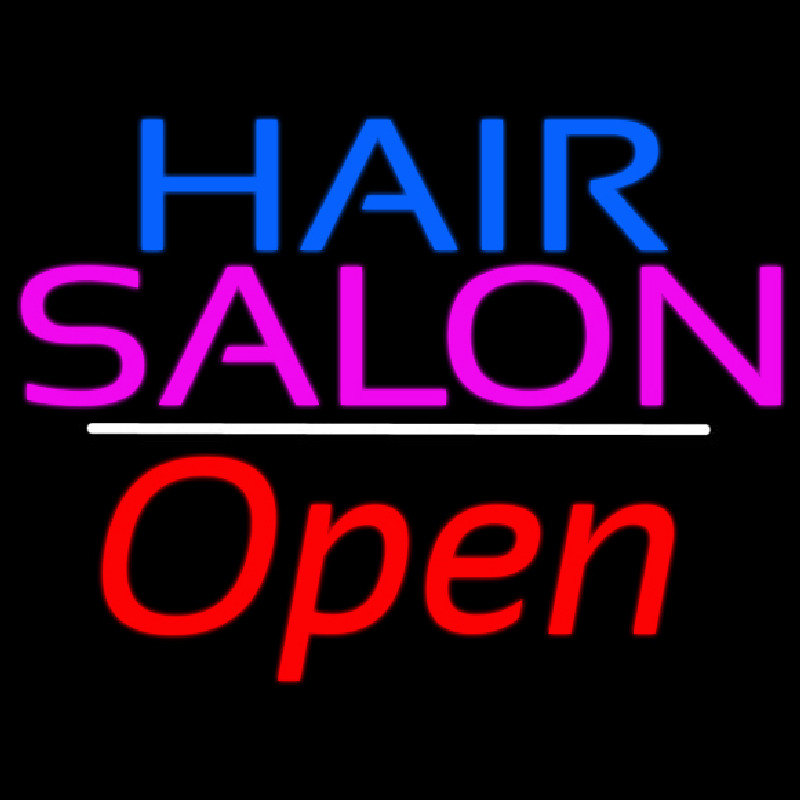 Blue Hair Salon Open White Line Neon Sign