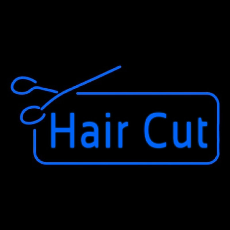 Blue Haircut With Scissor Neon Sign