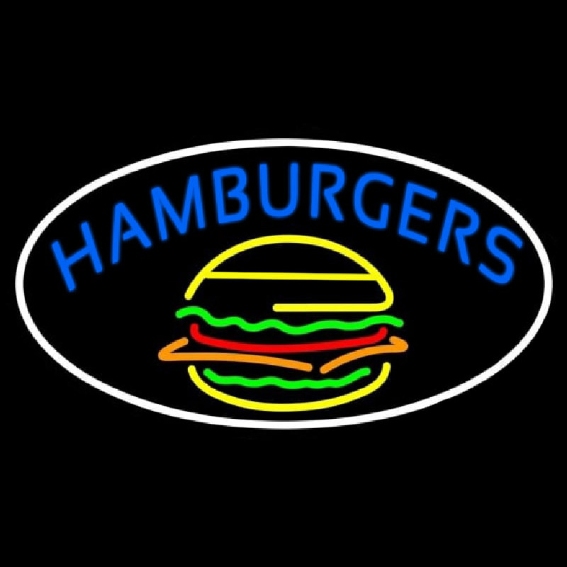 Blue Hamburgers Oval Neon Sign