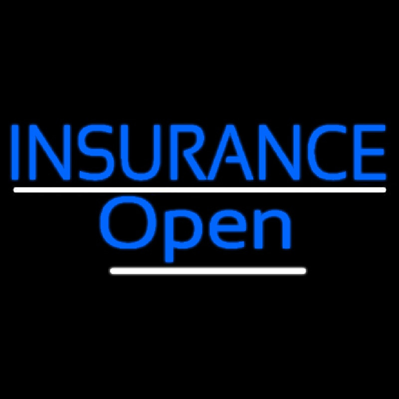 Blue Insurance Open White Line Neon Sign