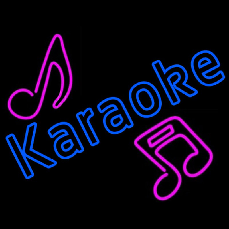 Blue Karaoke Red Musical Note Neon Sign