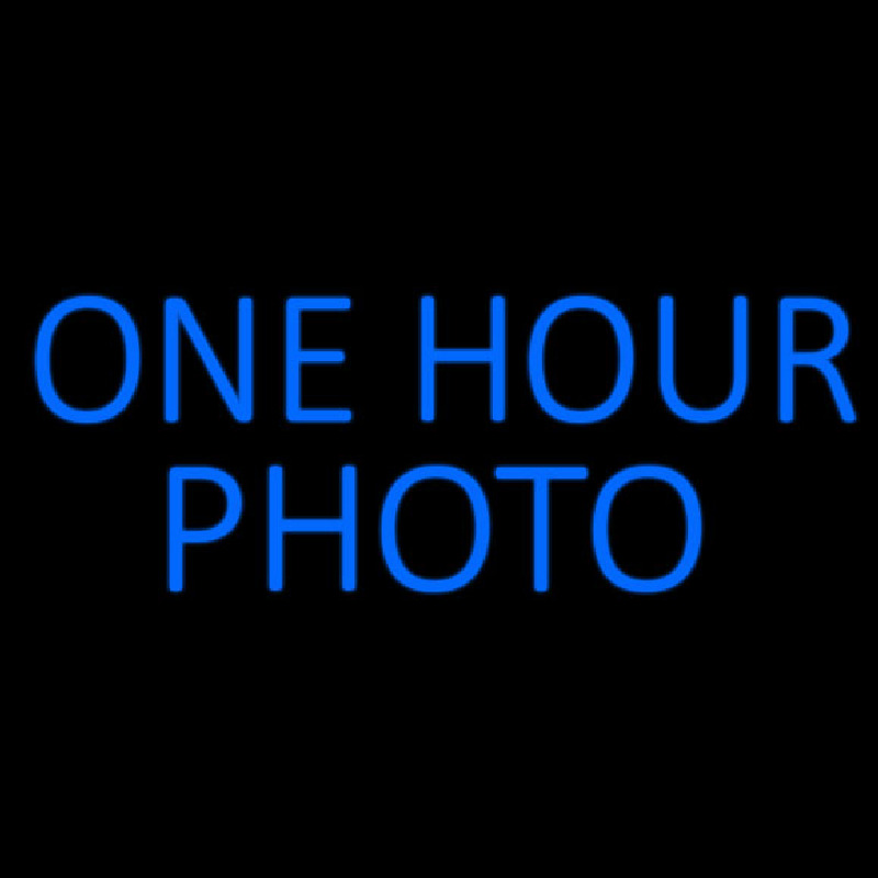 Blue One Hour Photo Block Neon Sign