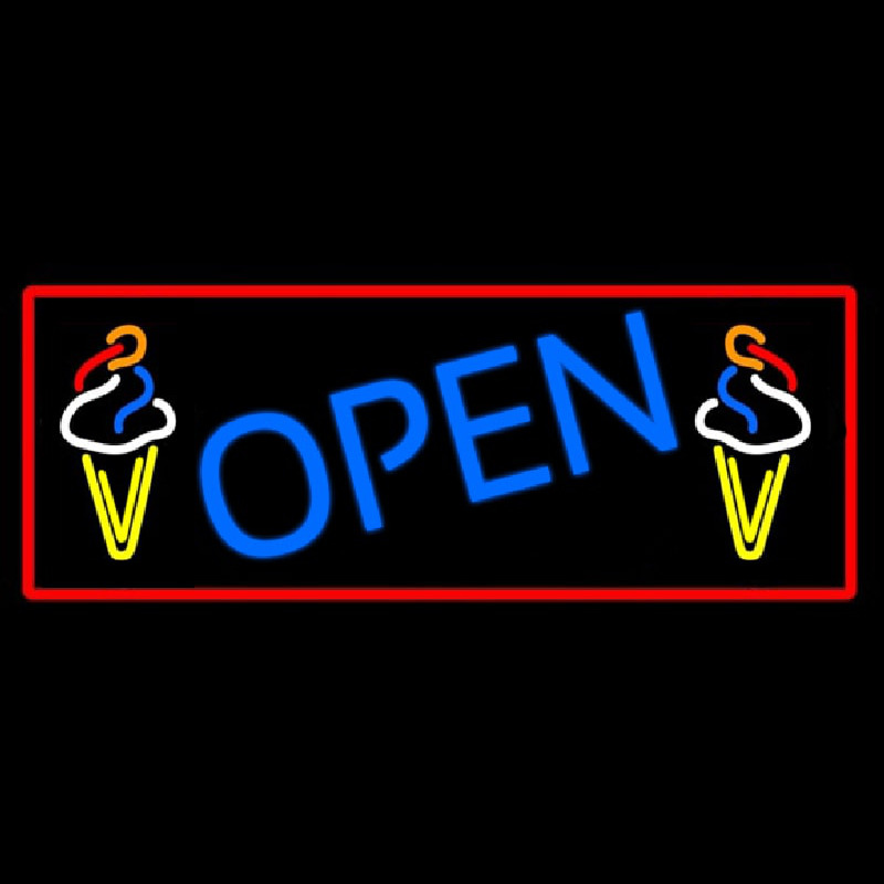 Blue Open Ice Cream Cone Neon Sign