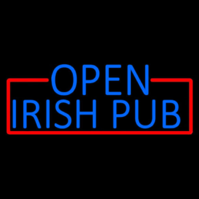 Blue Open Irish Pub With Red Border Neon Sign