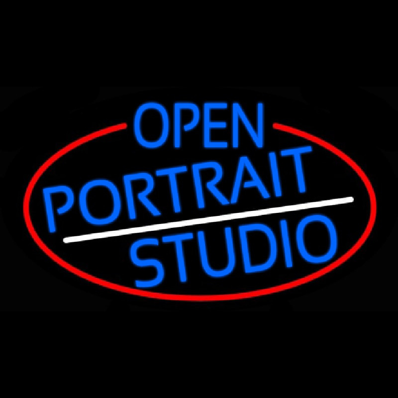 Blue Open Portrait Studio Oval With Red Border Neon Sign