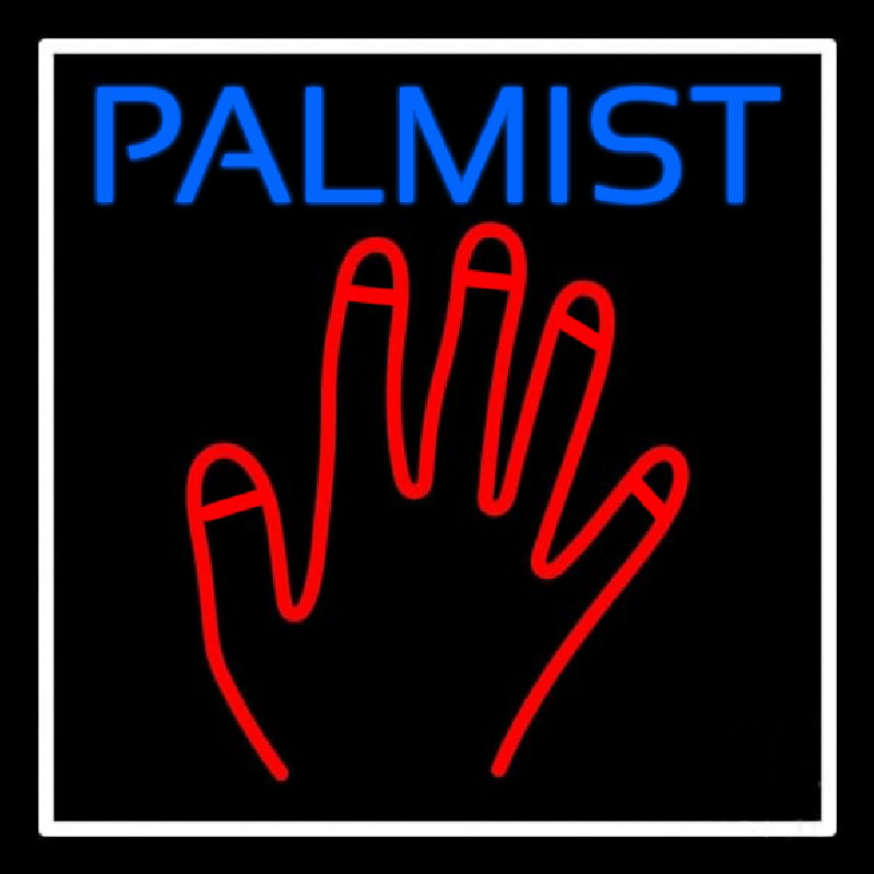 Blue Palmist Red Palm White Border Neon Sign