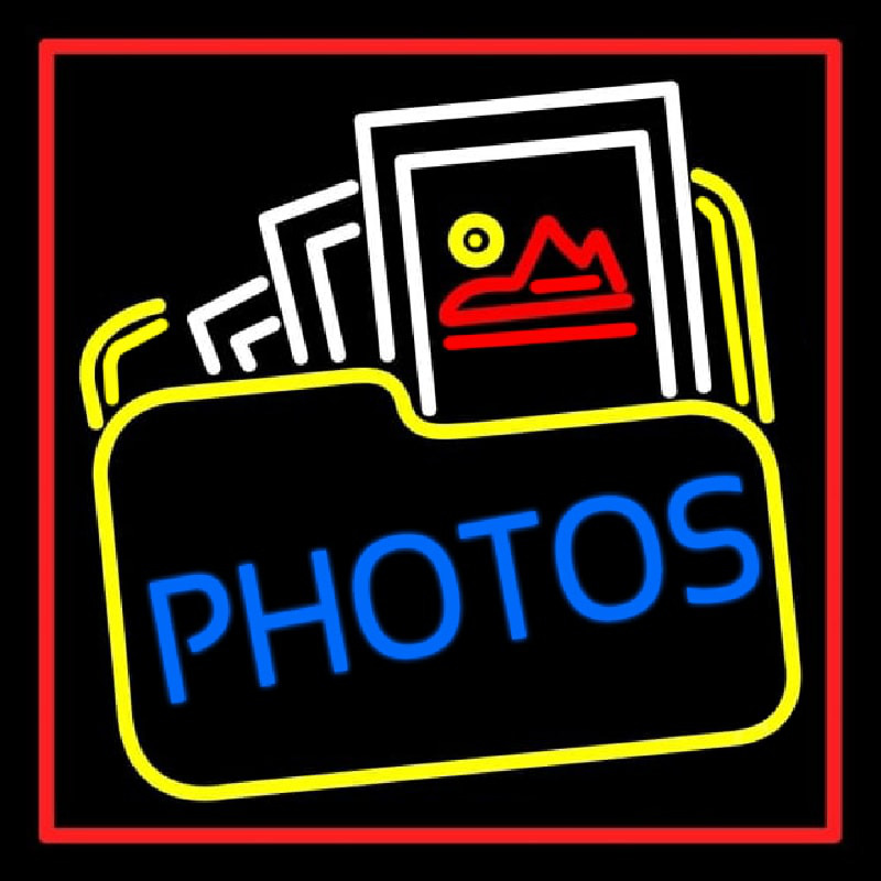 Blue Photos With Photo Icon With Red Border Neon Sign