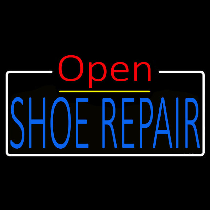 Blue Shoe Repair Open White Border Neon Sign