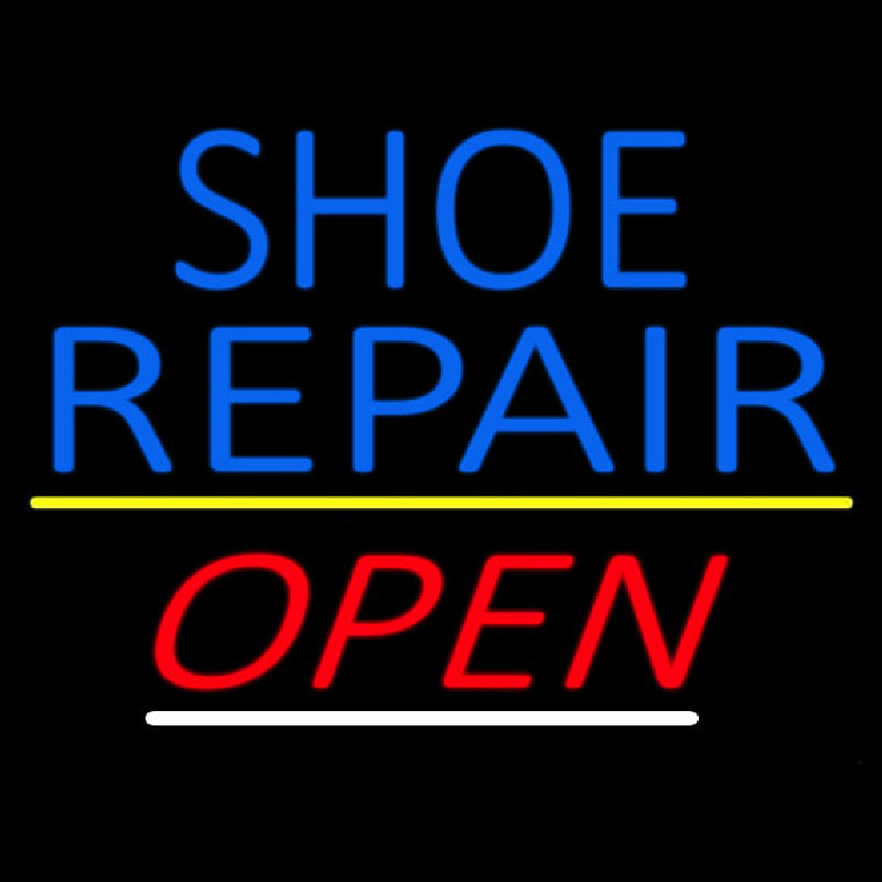 Blue Shoe Repair Open With Line Neon Sign