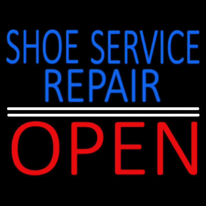 Blue Shoe Service Repair Open Neon Sign