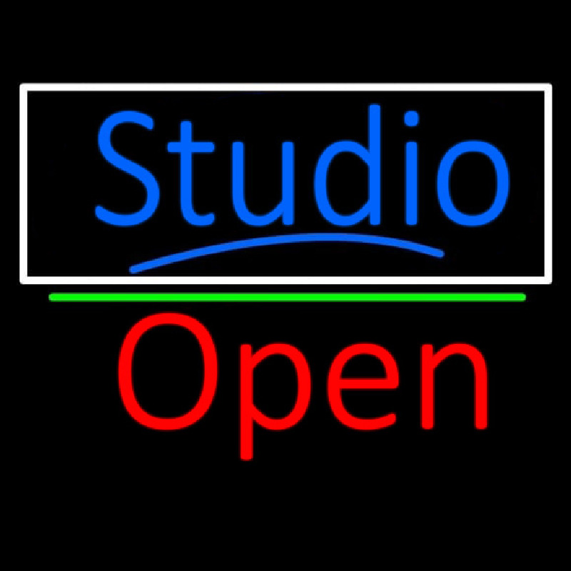 Blue Studio With Open 2 Neon Sign