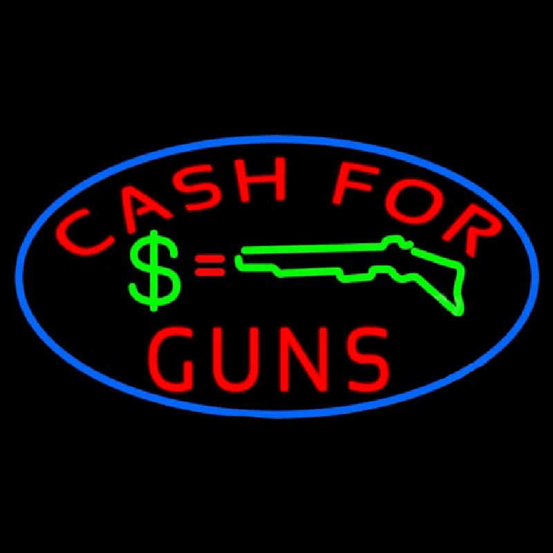 Cash For Guns Blue Border Neon Sign