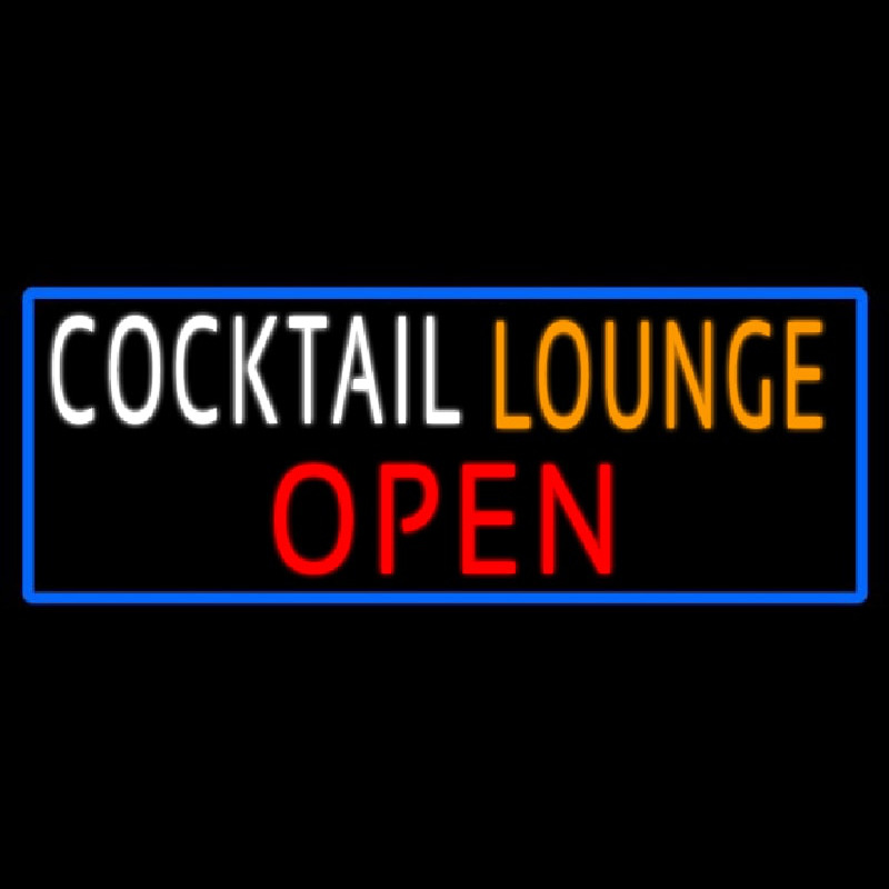 Cocktail Lounge Open With Blue Border Neon Sign