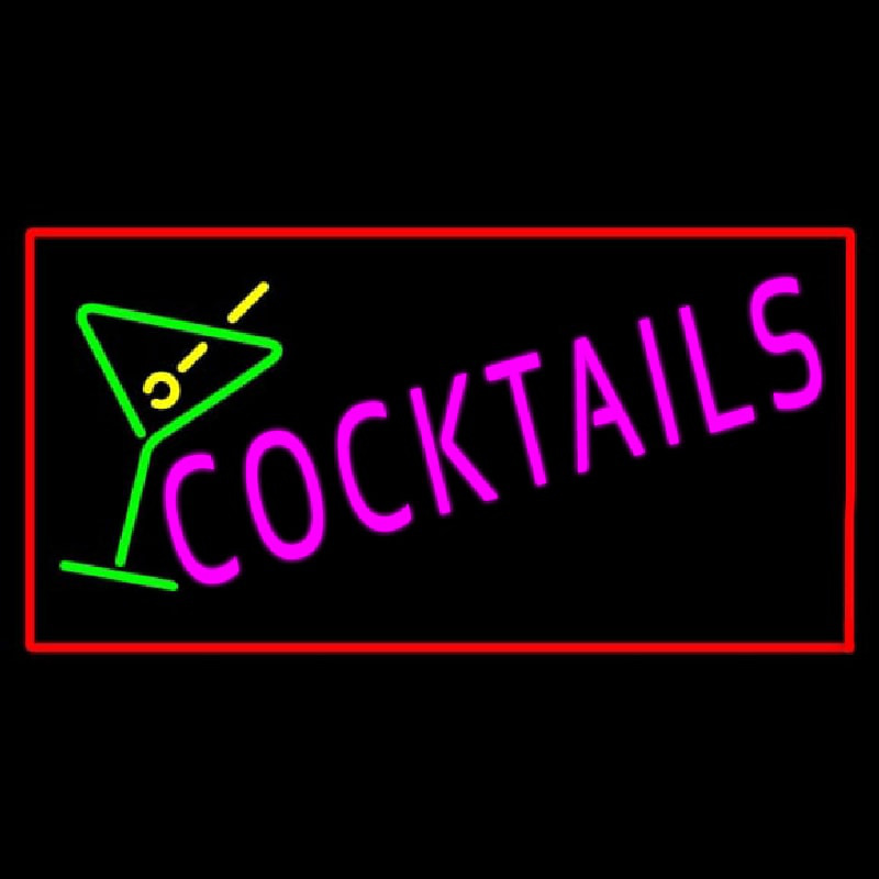 Cocktail with Cocktail Glass Red Border Neon Sign