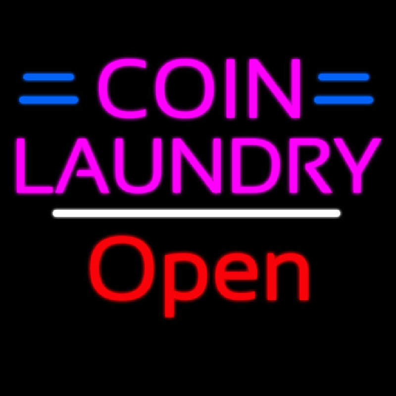 Coin Laundry Open White Line Neon Sign