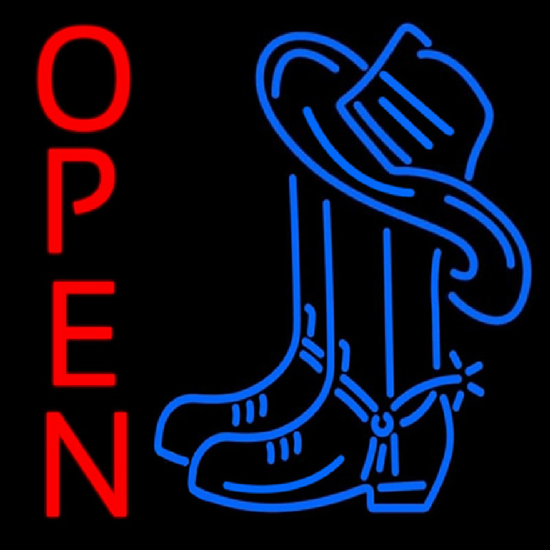 Cowboy Boots Open Neon Sign