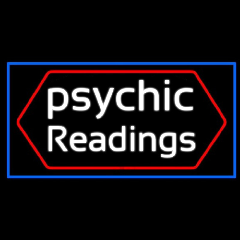 Cursive Psychic Readings With Blue Border Neon Sign