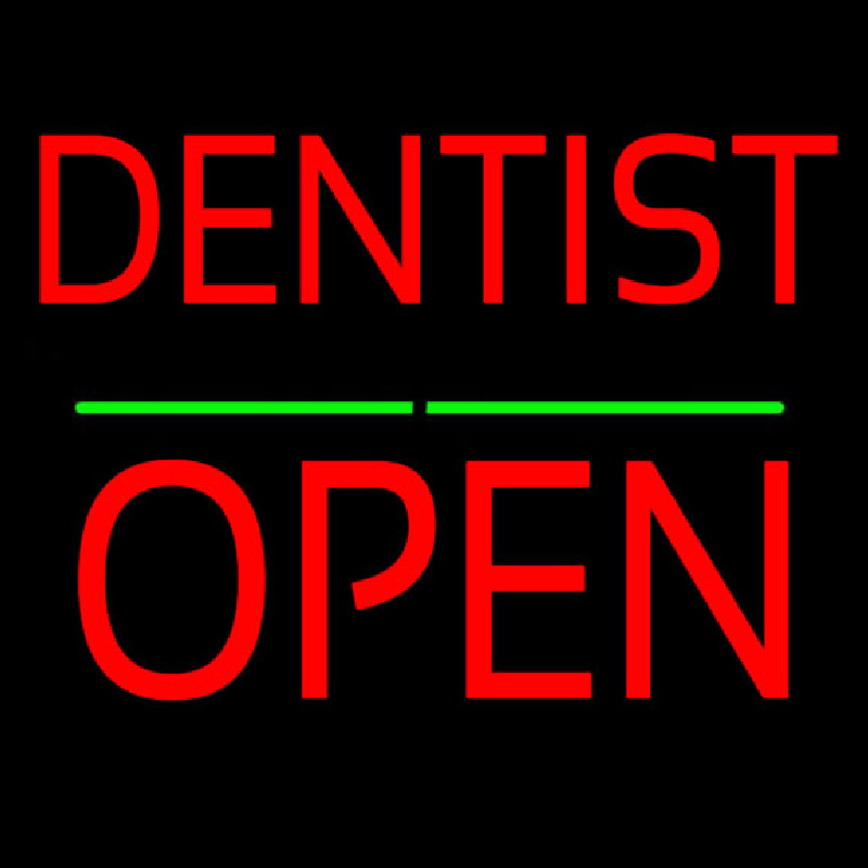 Dentist Block Open Green Line Neon Sign