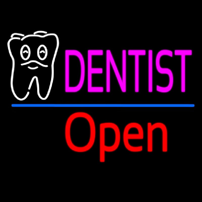 Dentist Tooth Logo Open Neon Sign