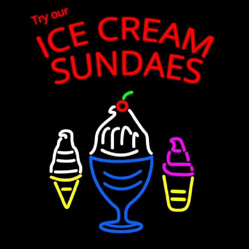 Double Stroke Ice Cream Sundaes Neon Sign