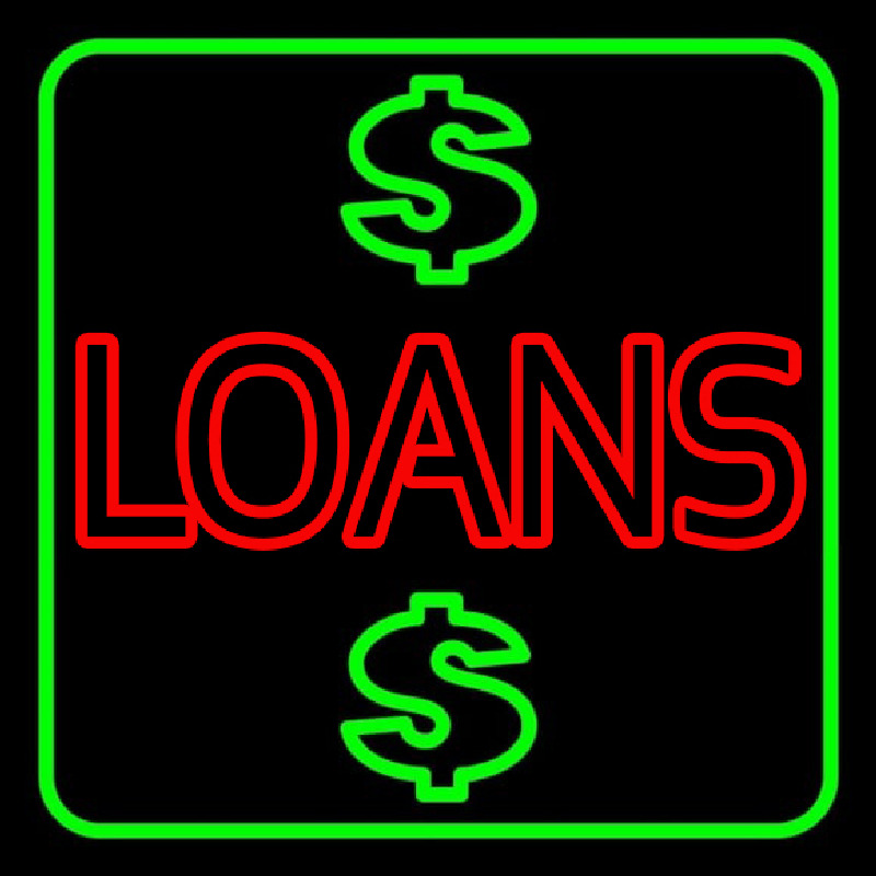 Double Stroke Loans With Dollar Logo With Green Border Neon Sign