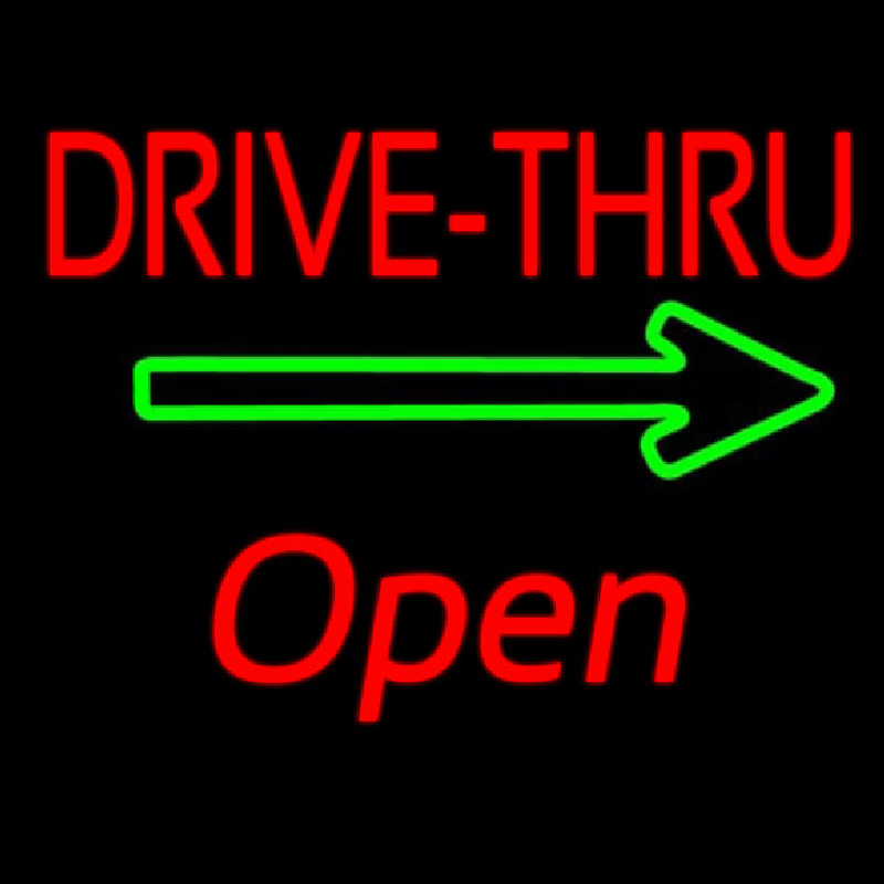 Drive Thru Open With Arrow Neon Sign