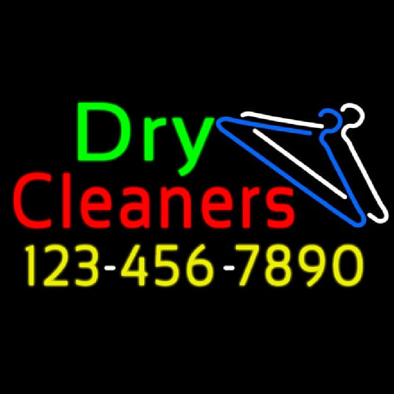 Dry Cleaners With Phone Number Logo Neon Sign