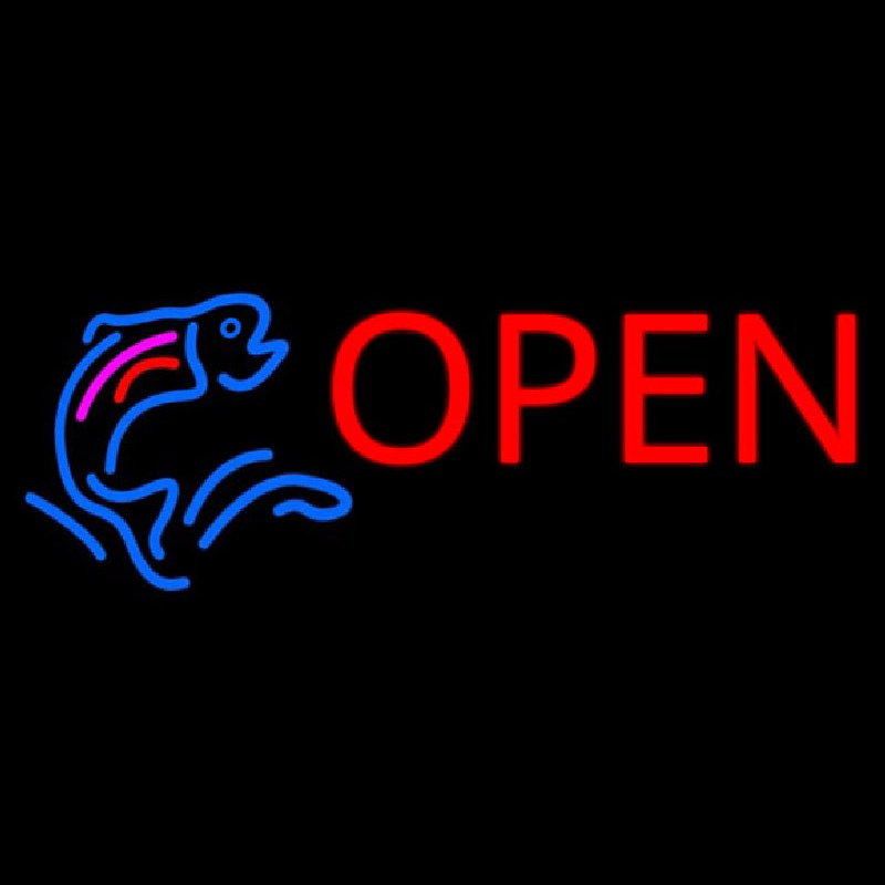 Fish Logo Open Block Neon Sign