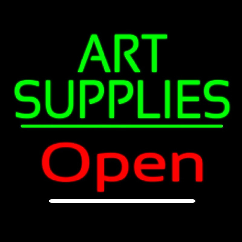 Green Art Supplies With Open 3 Neon Sign