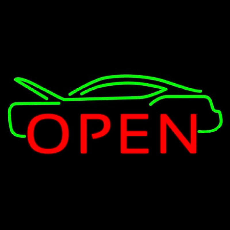 Green Car Open Neon Sign