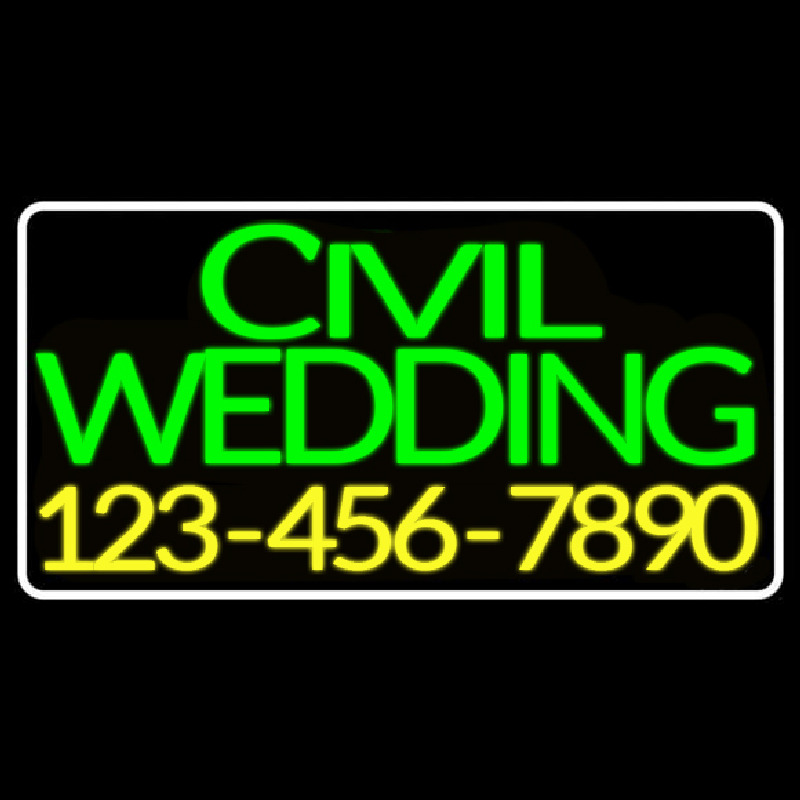 Green Civil Wedding With Phone Number Neon Sign