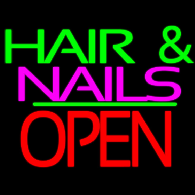 Green Hair And Nails Pink Block Open Neon Sign