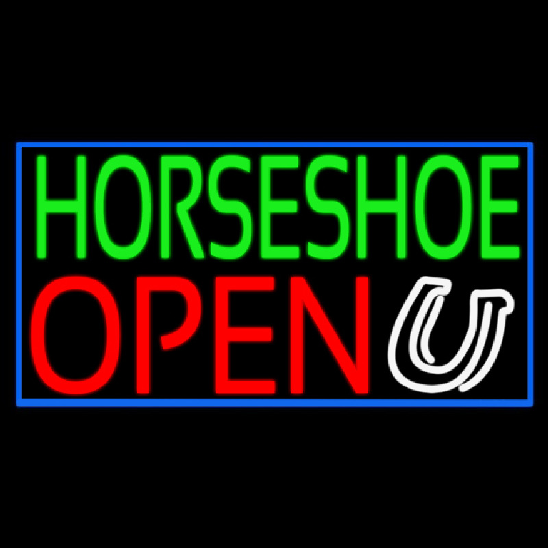 Green Horseshoe Open With Border Neon Sign