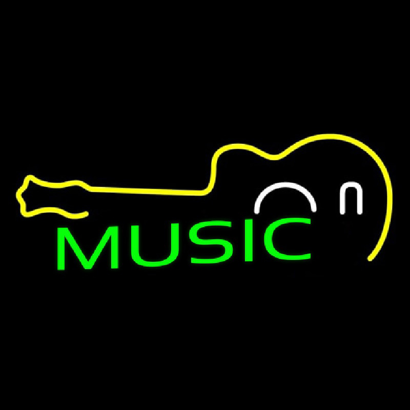 Green Music With Guitar Neon Sign