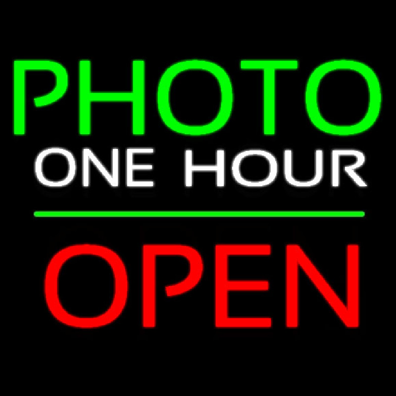 Green Photo One Hour With Open 1 Neon Sign