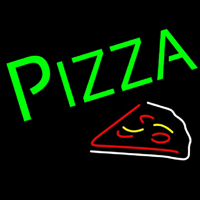 Green Pizza With Slice Neon Sign