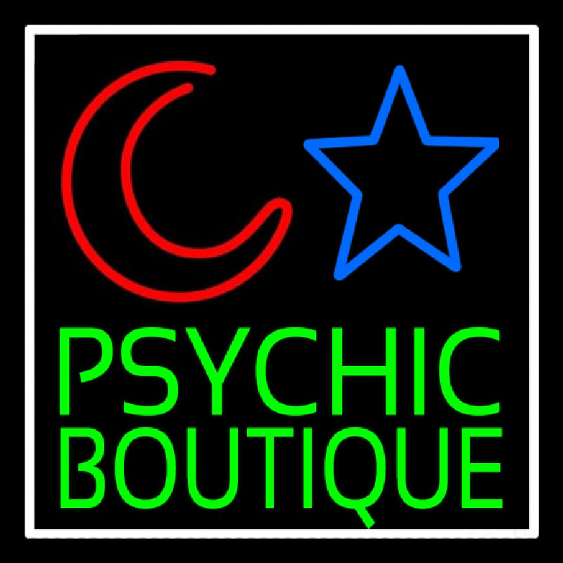 Green Psychic Boutique White Border Neon Sign