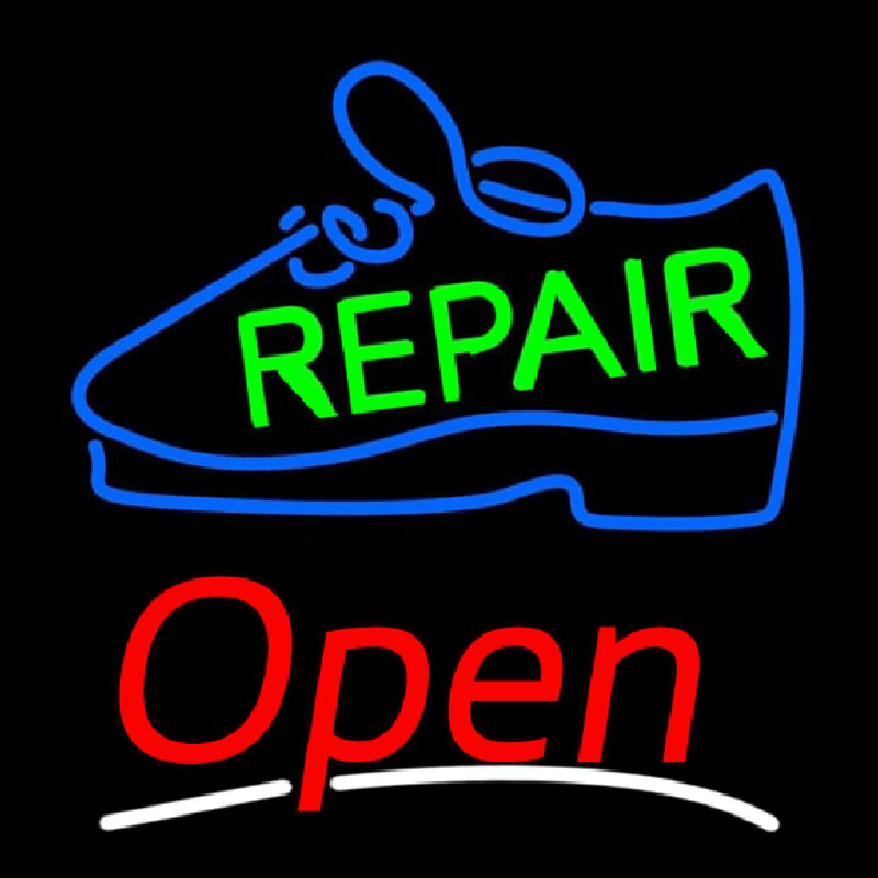 Green Repair Shoe Open Neon Sign