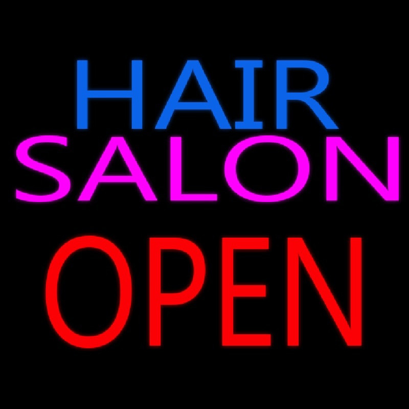 Hair Salon Block Open Neon Sign